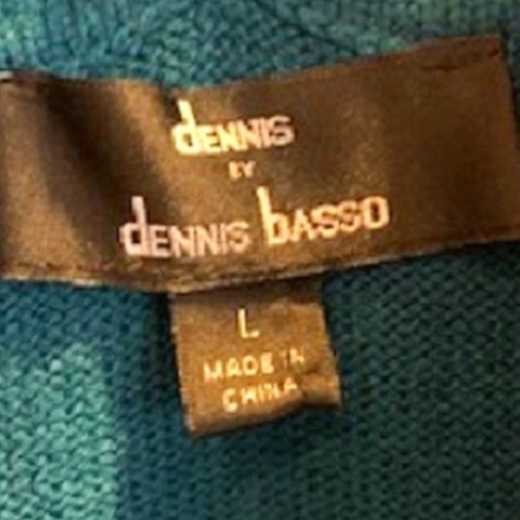 Dennis Basso Long Green Knit Cardigan Sweater Faux Fur Removable Collar Sz: L - Picture 8 of 8